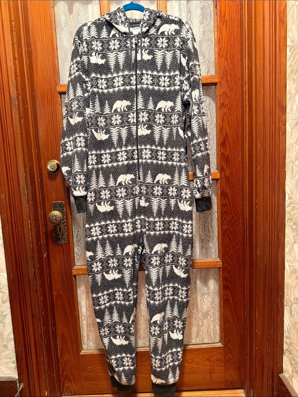 Old Navy Unisex Gray & White Polar Bear Hooded Pajama Onesie - XL